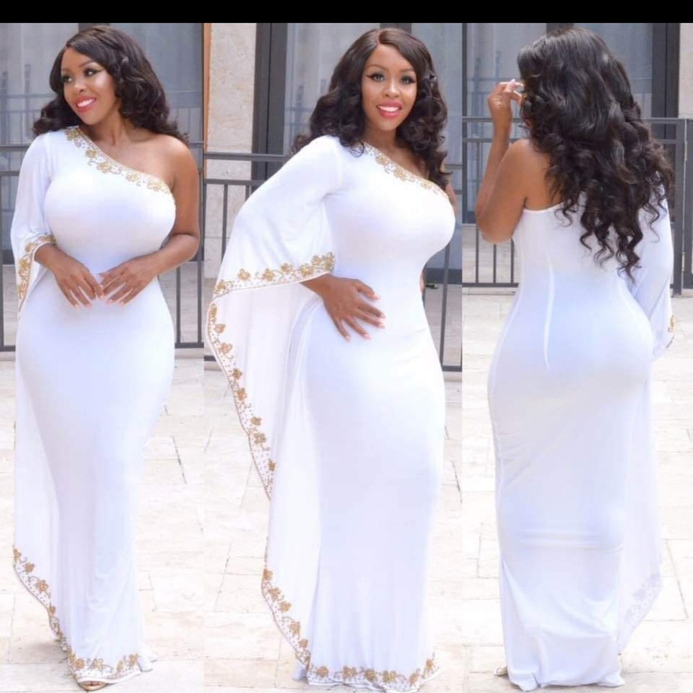 White One Shoulder Kaftan